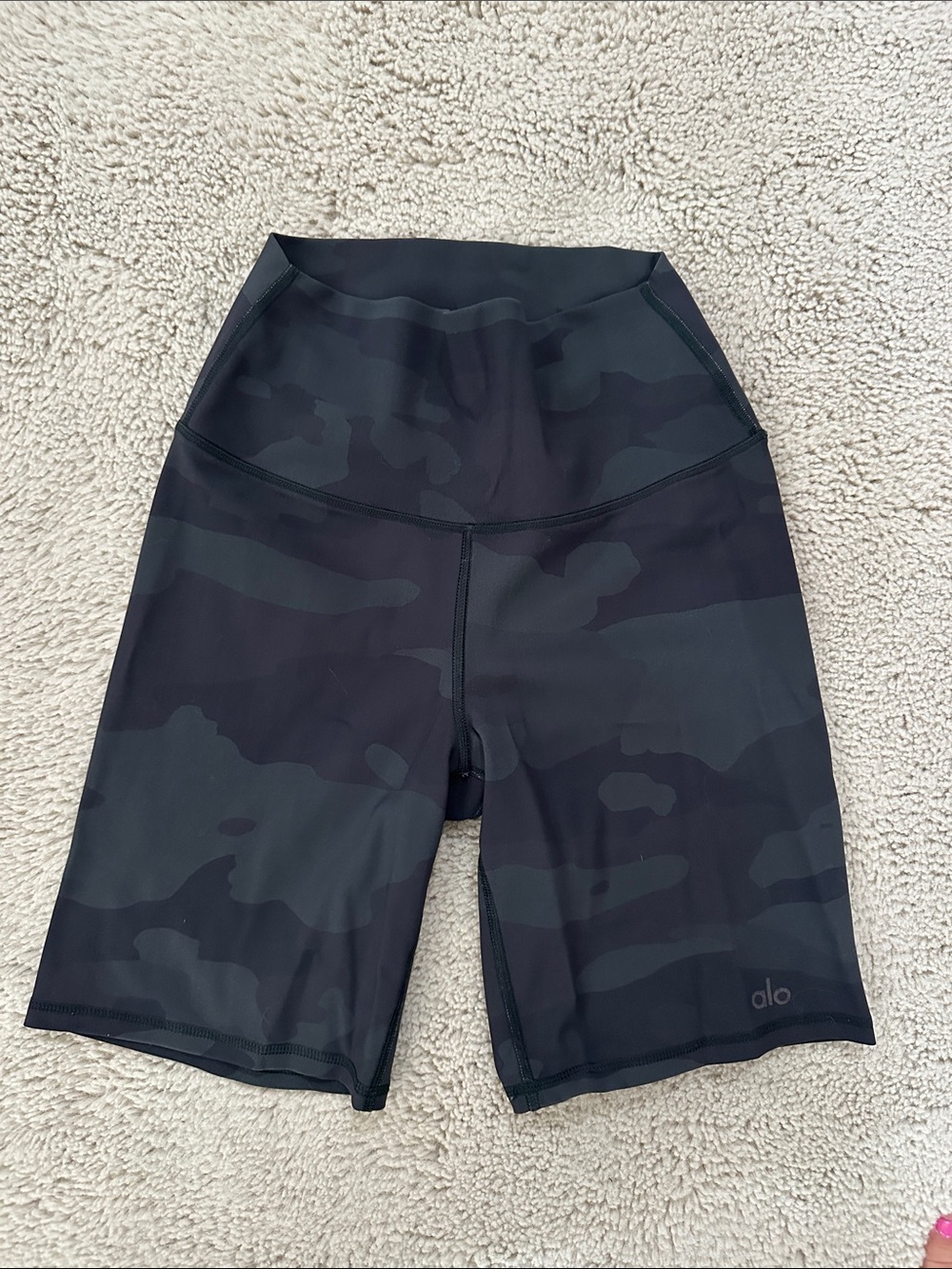 ALO Yoga Black Camo High-Rise Bike Shorts